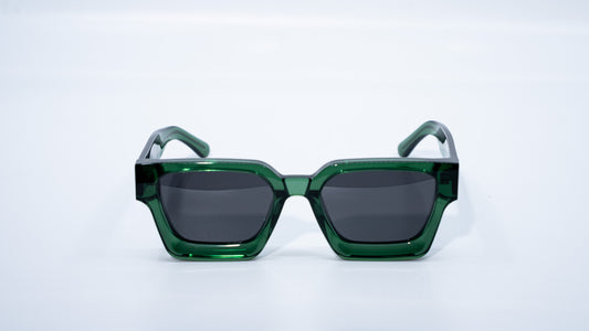Ison Couture Eco Green polarized sunglasses front view with deep green bio-acetate frame