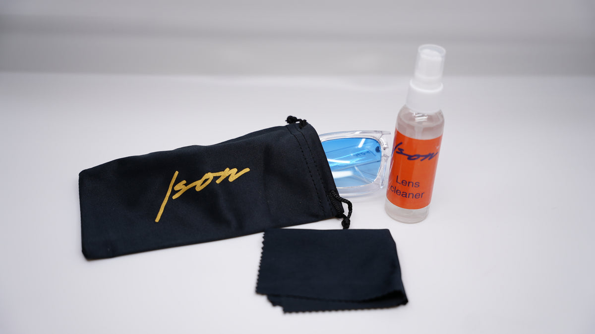 Ison Couture Lens Care Kit shown with a pair of Ison Couture sunglasses