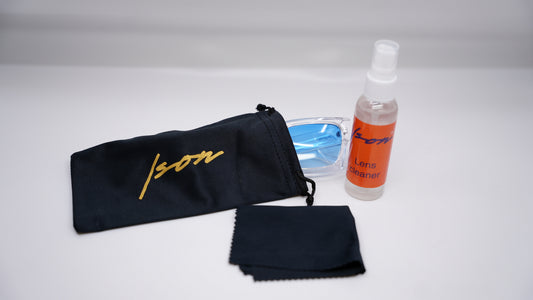 Ison Couture Lens Care Kit shown with a pair of Ison Couture sunglasses