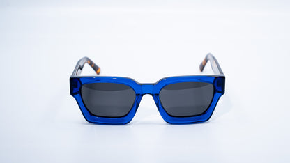 Ison Couture Blue Tortoise polarized sunglasses front view showing bold square frame