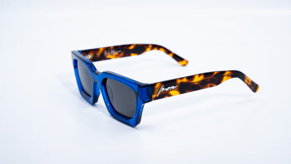 Ison Couture Blue Tortoise plant-based polarized square sunglasses side angle view