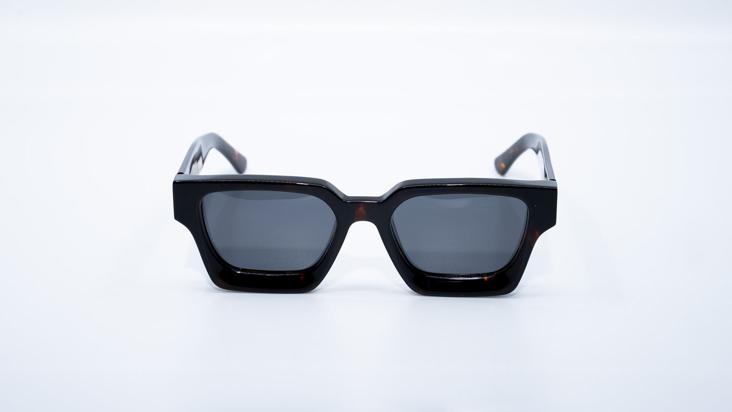 Ison Couture Dark Tortoise polarized sunglasses front view showing dark tortoise pattern