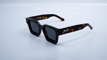 Ison Couture Dark Tortoise polarized sunglasses angle view showing dark tortoise pattern