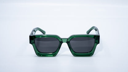 Ison Couture Eco Green polarized sunglasses front view with deep green bio-acetate frame