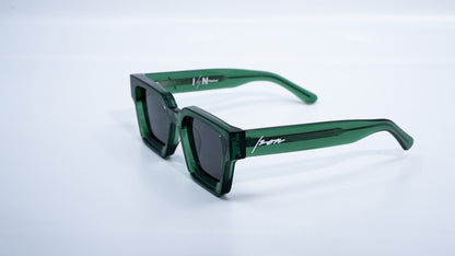 Ison Couture Eco Green plant-based polarized square sunglasses side angle view