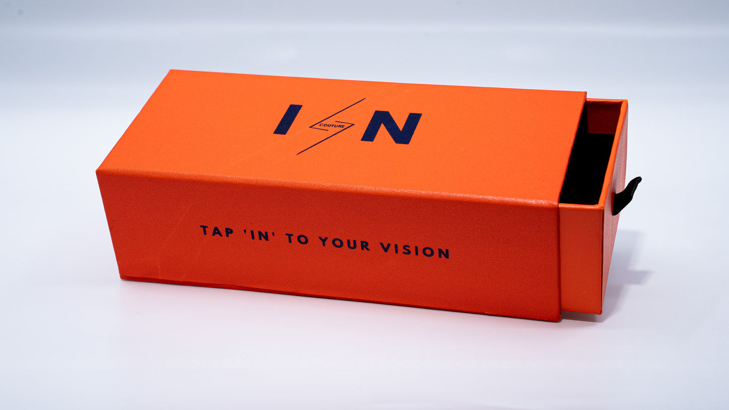 Orange box with 'IN' branding on a light gray background