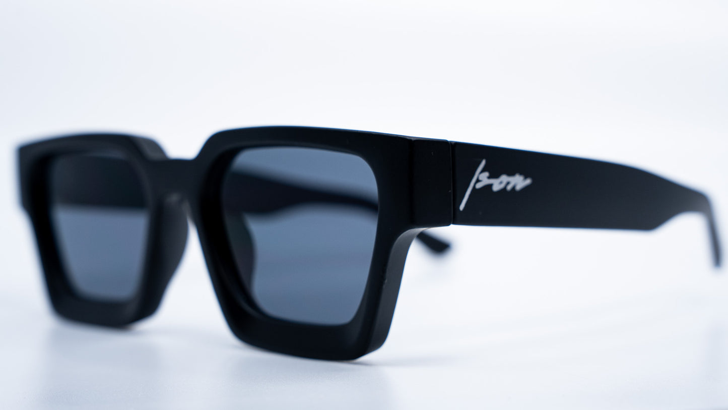 Ison Couture Matte Black square frame sunglasses side angle view