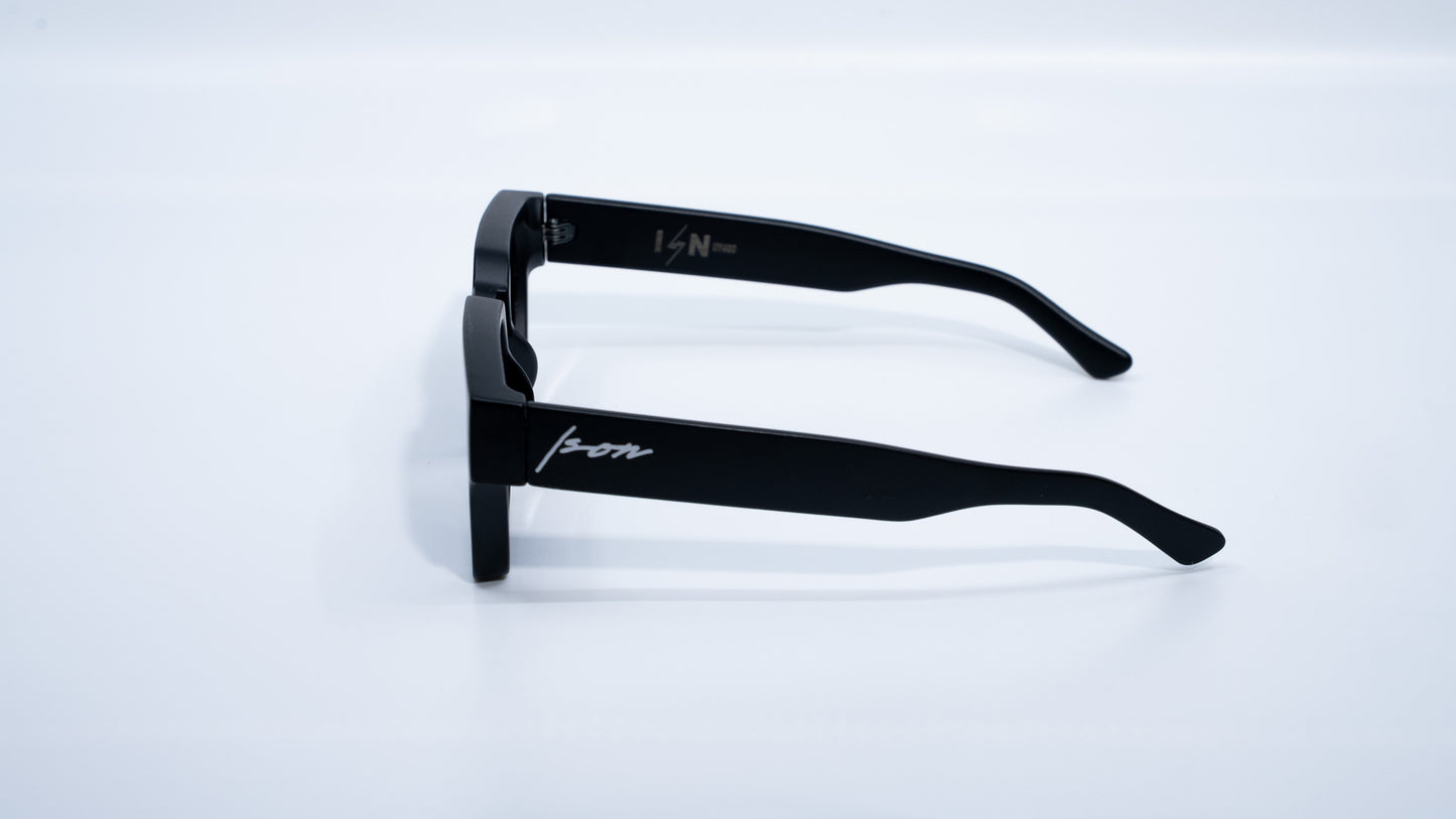 Ison Couture Matte Black square frame sunglasses side angle view