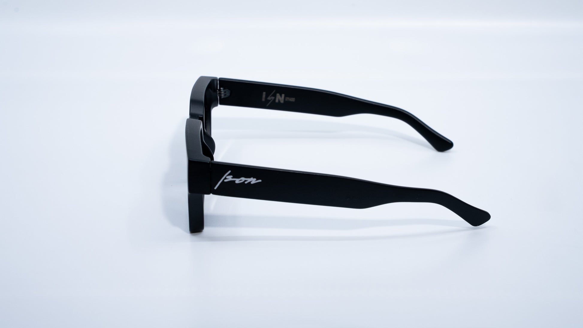 Ison Couture Matte Black square frame sunglasses side angle view