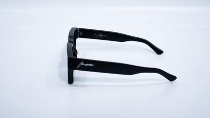 Ison Couture Matte Black square frame sunglasses side angle view