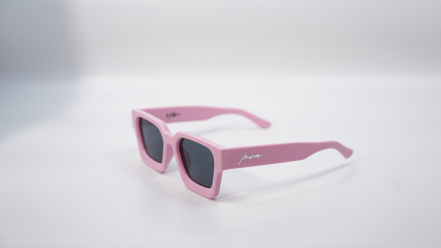 Ison Couture Soft Pink square frame sunglasses side angle view