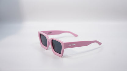 Ison Couture Soft Pink square frame sunglasses side angle view