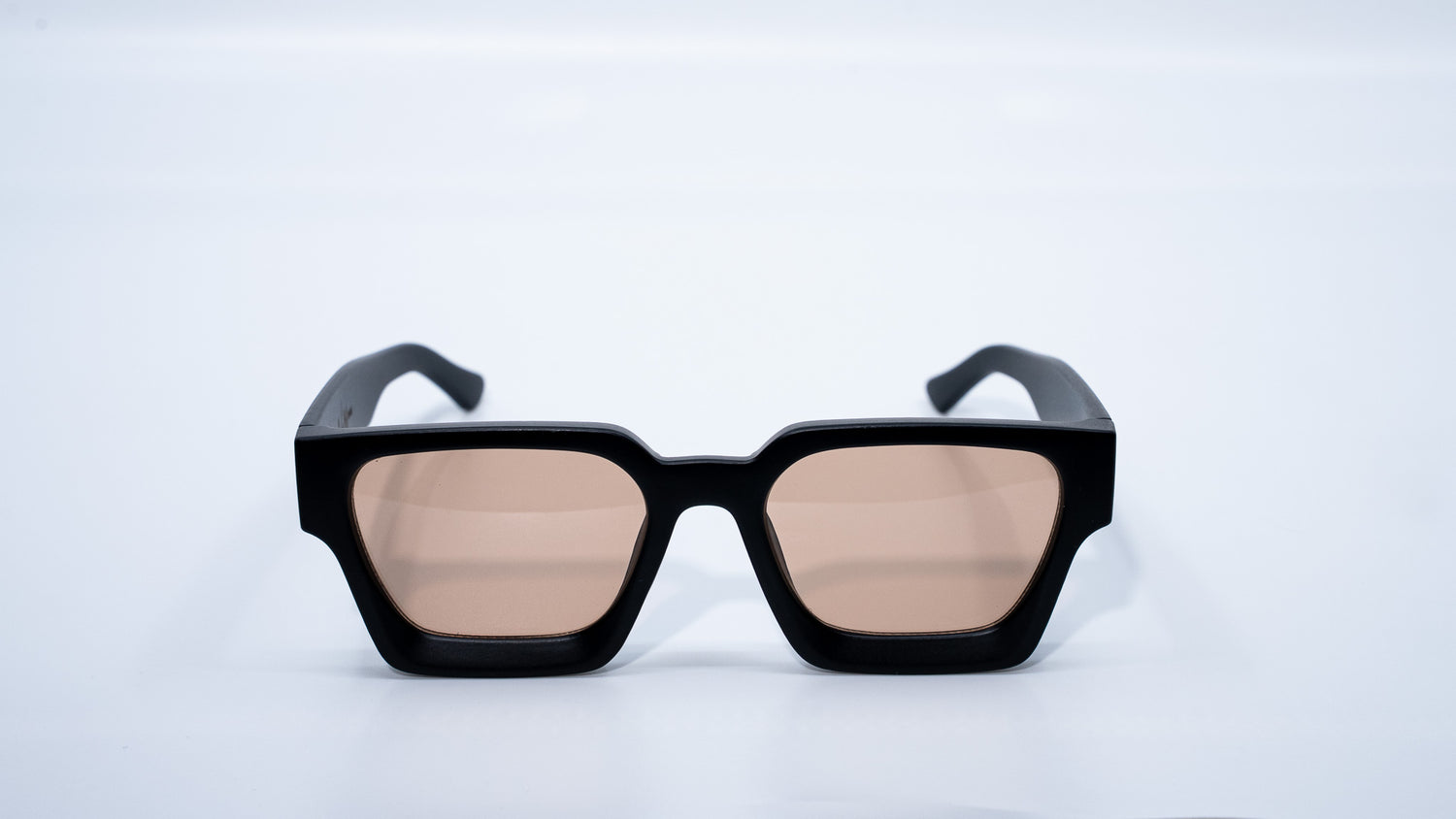 Ison Couture Matte Urban Noir bold  square sunglasses with light brown cinematic lenses