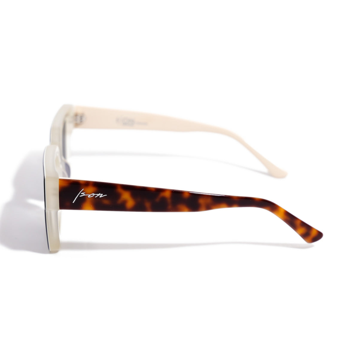 Fusion Calico side profile with tortoise temple, Ison signature, and ivory interior