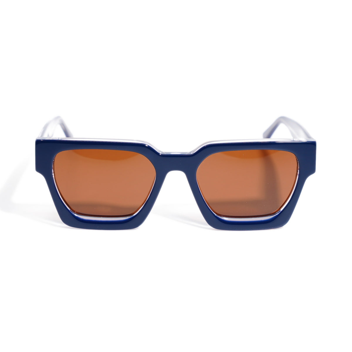 Fusion Navy Crystal square sunglasses front view with warm brown polarized lenses