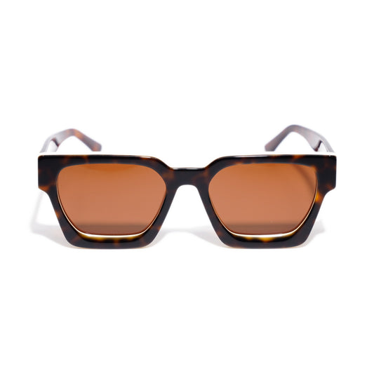 Fusion Tortoise Ivory square sunglasses front view with warm brown polarized lenses