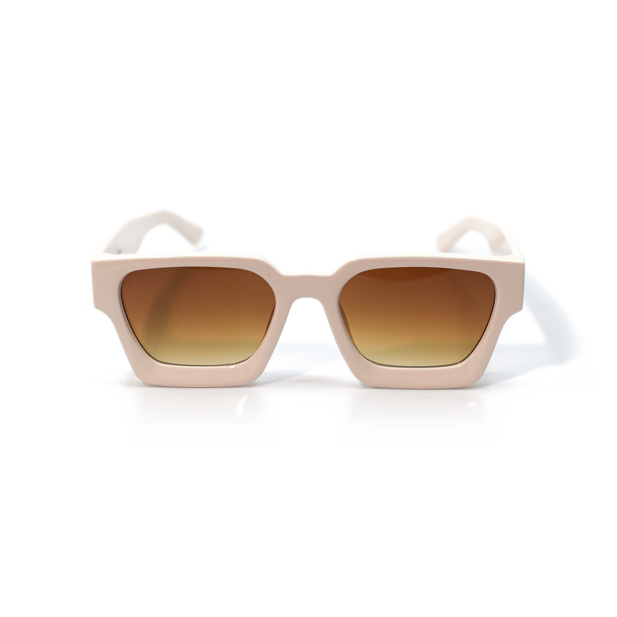Krispy Crème square sunglasses front view, soft cream frame with amber to honey gradient lenses