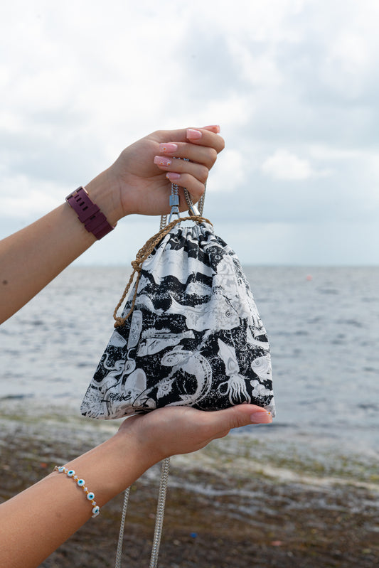 Black and White Fish Essentials Bag handmade by Lauie G.