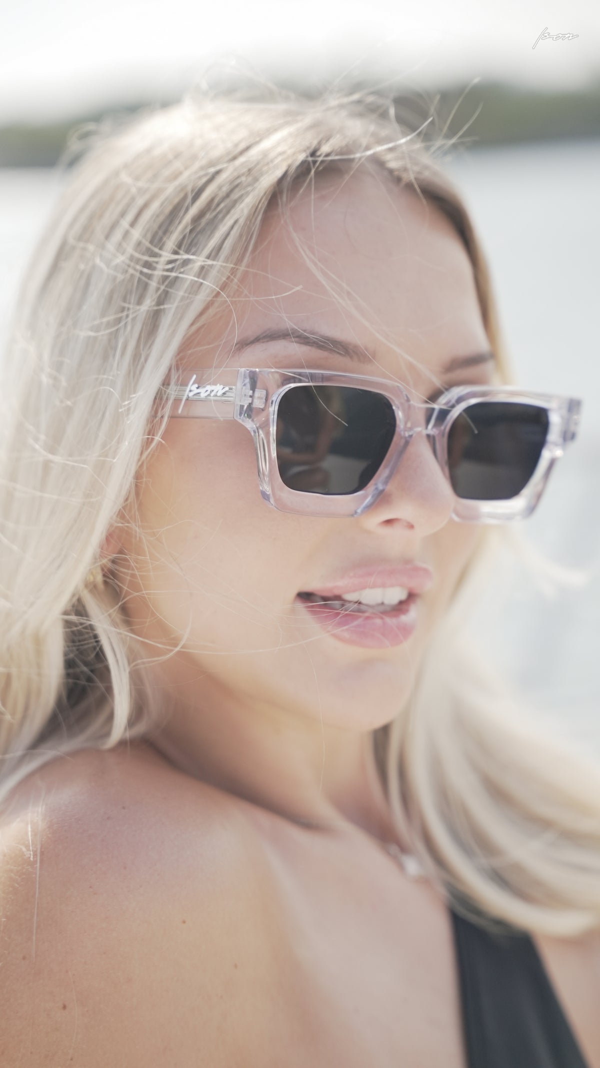 Crystal Clear & Gold Plant Based Polarized Square Frame Sunglasses